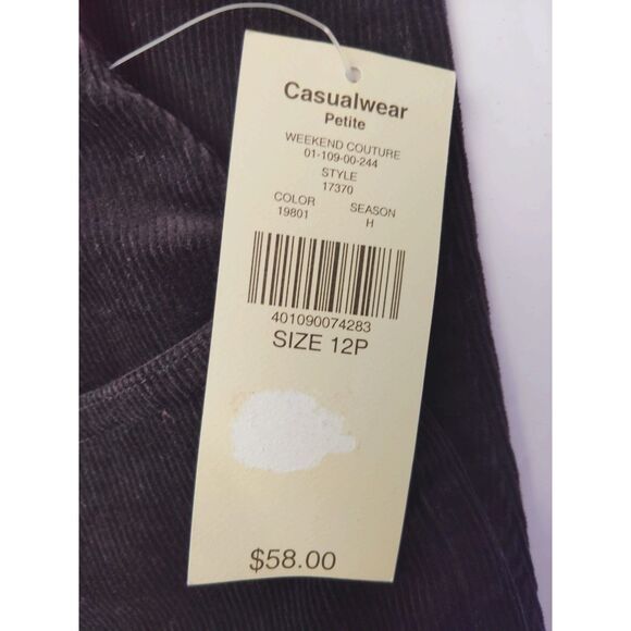 Valerie Stevens Petite Womens 12P Stretch Black Corduroy Pants NWT - Picture 10 of 13